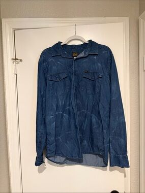 Obey Men's Washed Blue Denim Shirt Jacket